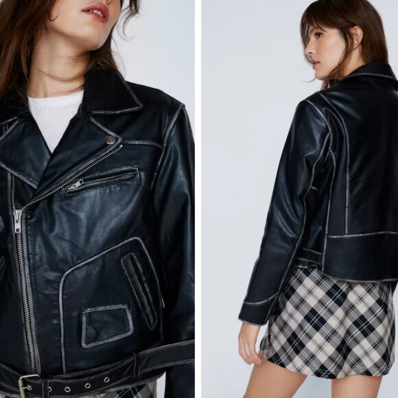 Nastygal Real Leather Oversized Shaded Jacket - Picture 2 of 5